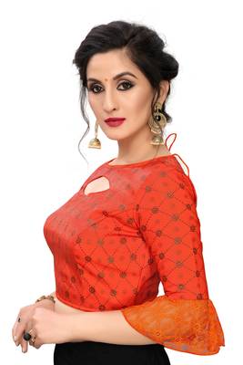 Orange Women'S Printed Silk Blouse 4