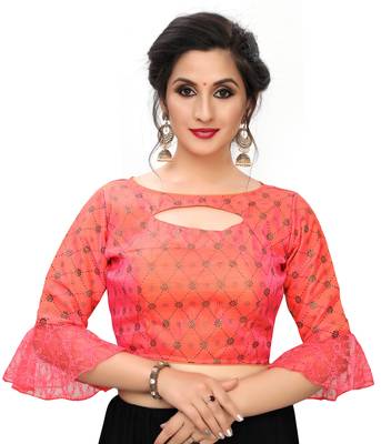 Peach Women'S Printed Silk Blouse 1