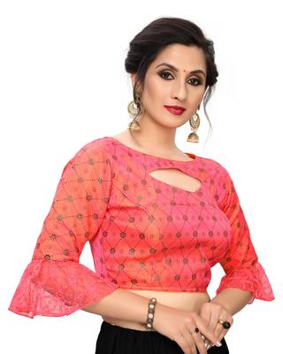 Peach Women'S Printed Silk Blouse 3