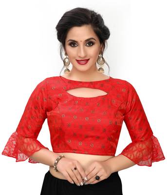 Red Women'S Printed Silk Blouse 1
