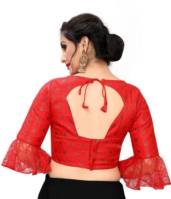 Red Women'S Printed Silk Blouse 2