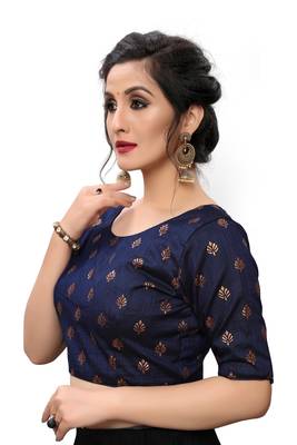 Blue Women'S Printed Silk Blouse 4