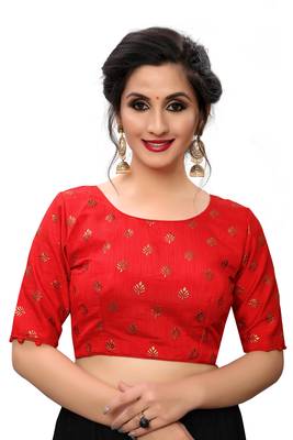 Red Women'S Printed Silk Blouse 1