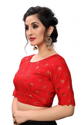 Red Women'S Printed Silk Blouse 4