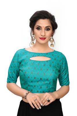 Turquoise Women'S Printed Silk Blouse 1
