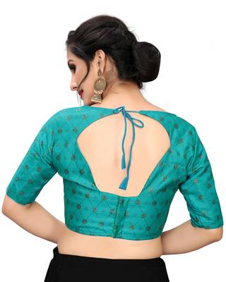 Turquoise Women'S Printed Silk Blouse 2