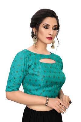 Turquoise Women'S Printed Silk Blouse 3