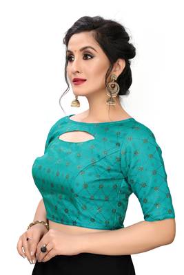 Turquoise Women'S Printed Silk Blouse 4
