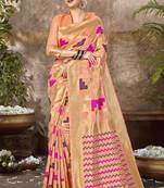 Peach Printed Cotton Silk Saree With Blouse
