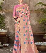 Pink Printed Cotton Silk Saree With Blouse