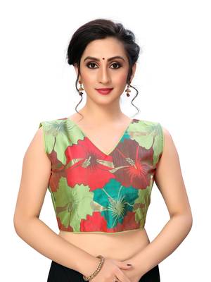 Green Women'S Printed Cotton Blouse 1