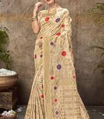 Beige Printed Cotton Silk Saree With Blouse