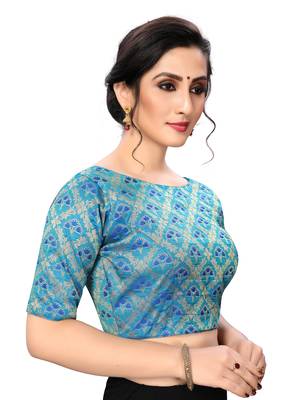 Blue Women'S Jacquard  Blouse 4