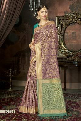 Purple Printed Cotton Saree With Blouse 1