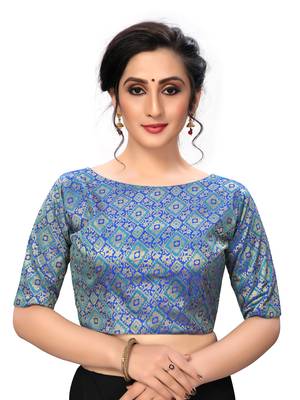 Blue Women'S Jacquard  Blouse 1