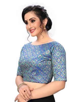 Blue Women'S Jacquard  Blouse 3