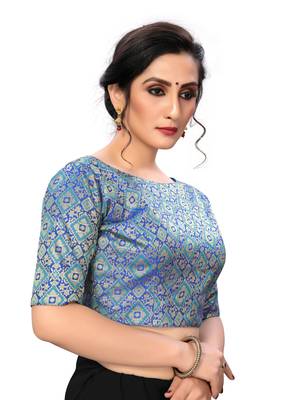 Blue Women'S Jacquard  Blouse 4