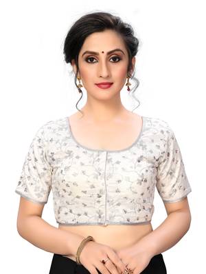 White Women'S Jacquard Silk Blouse 1