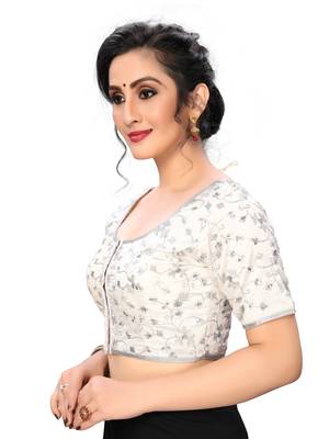 White Women'S Jacquard Silk Blouse 3
