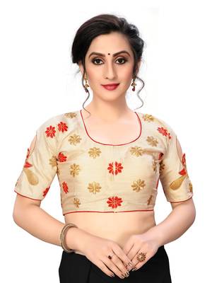 Cream Women'S Embroiderey Santoon Silk Blouse 1