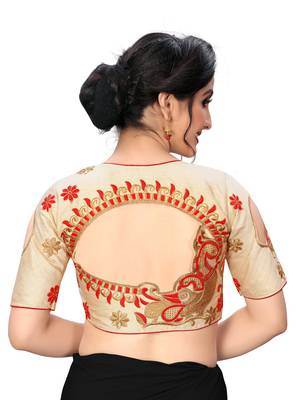 Cream Women'S Embroiderey Santoon Silk Blouse 2