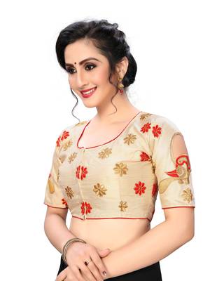 Cream Women'S Embroiderey Santoon Silk Blouse 3