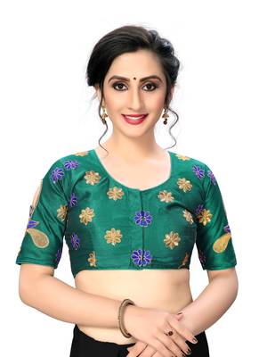 Green Women'S Embroiderey Santoon Silk Blouse 1