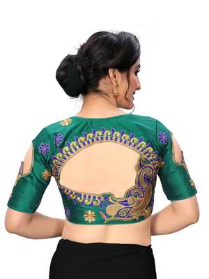 Green Women'S Embroiderey Santoon Silk Blouse 2