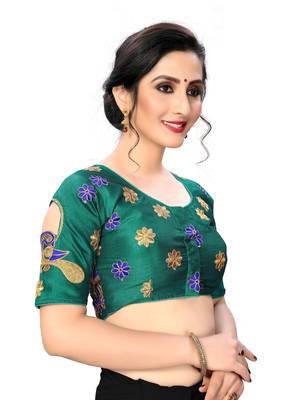 Green Women'S Embroiderey Santoon Silk Blouse 4