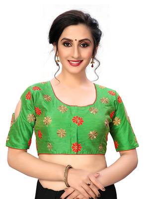 Green Women'S Embroiderey Santoon Silk Blouse 1