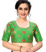 Green Women'S Embroiderey Santoon Silk Blouse