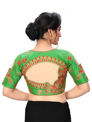Green Women'S Embroiderey Santoon Silk Blouse 2