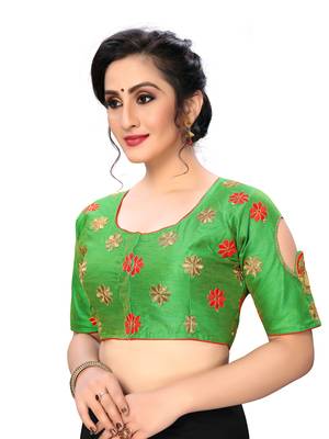 Green Women'S Embroiderey Santoon Silk Blouse 3