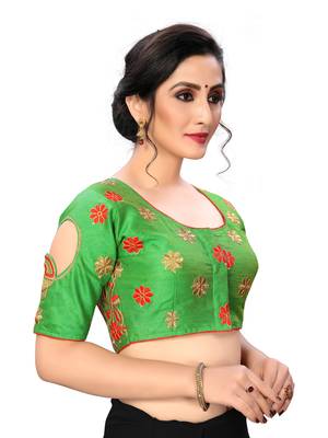 Green Women'S Embroiderey Santoon Silk Blouse 4