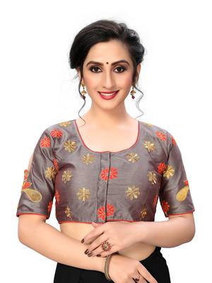 Grey Women'S Embroiderey Santoon Silk Blouse 1