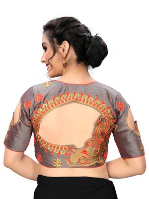 Grey Women'S Embroiderey Santoon Silk Blouse 2