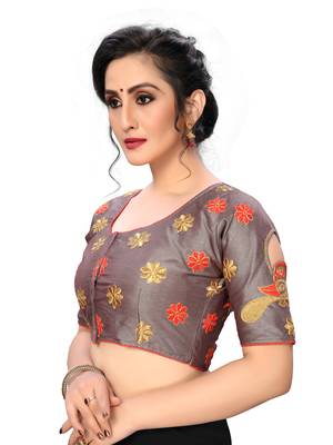 Grey Women'S Embroiderey Santoon Silk Blouse 3