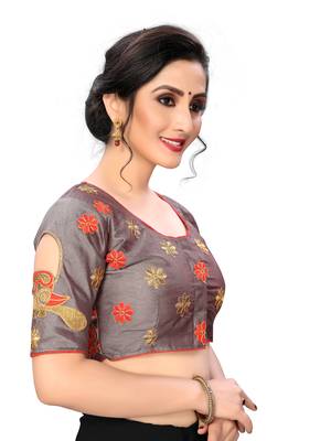 Grey Women'S Embroiderey Santoon Silk Blouse 4