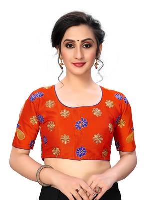 Orange Women'S Embroiderey Santoon Silk Blouse 1