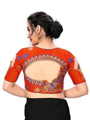 Orange Women'S Embroiderey Santoon Silk Blouse 2