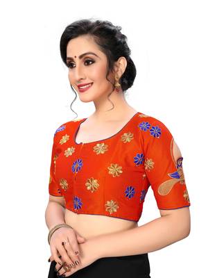 Orange Women'S Embroiderey Santoon Silk Blouse 3