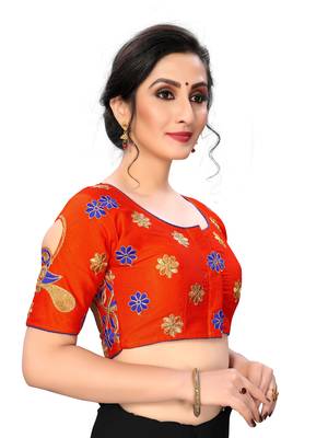Orange Women'S Embroiderey Santoon Silk Blouse 4