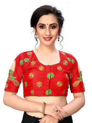 Red Women'S Embroiderey Santoon Silk Blouse 1