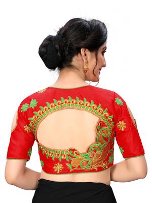 Red Women'S Embroiderey Santoon Silk Blouse 2