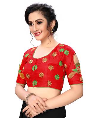 Red Women'S Embroiderey Santoon Silk Blouse 3