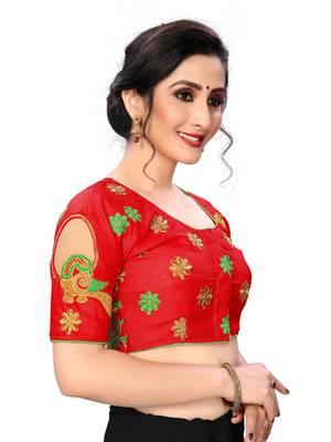 Red Women'S Embroiderey Santoon Silk Blouse 4