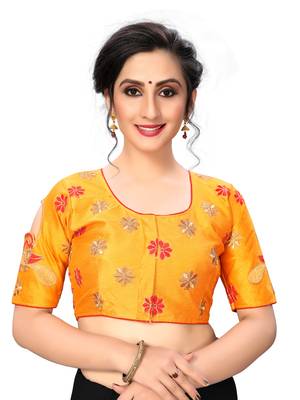 Yellow Women'S Embroiderey Santoon Silk Blouse 1