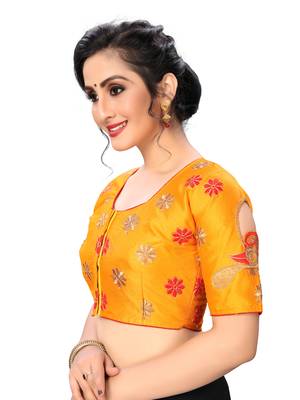 Yellow Women'S Embroiderey Santoon Silk Blouse 3