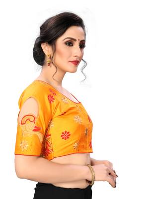 Yellow Women'S Embroiderey Santoon Silk Blouse 4