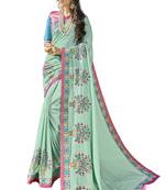 Green Embroidered Cotton Silk Saree With Blouse